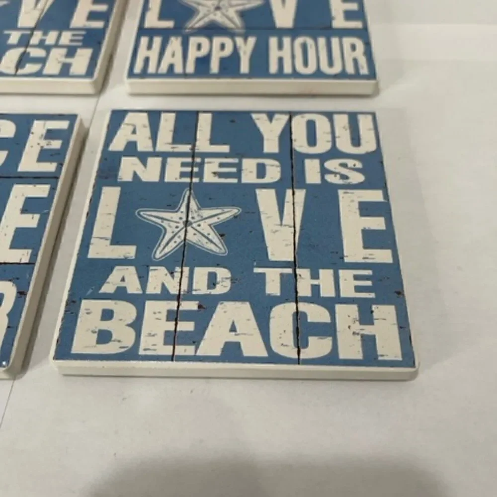 Chesapeake Bay Ltd. Beach Ocean Sea Blue Coasters Wooden Holder Set New New in B